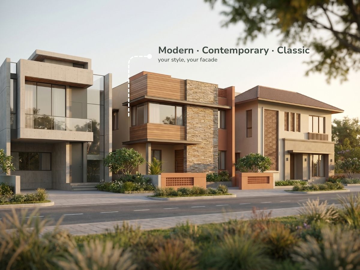 Elevation styles — modern, contemporary and classic facades